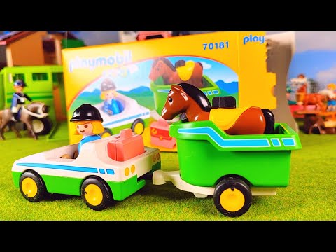 PLAYMOBIL 123 VS PLAYMOBIL UNBOXING: horse trailer 6958  / 70181 & 6928 comparison