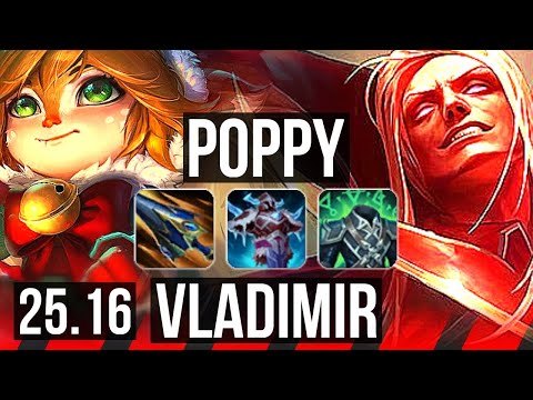 POPPY vs VLADIMIR (TOP) | 6 solo kills, 13/3/5, Godlike | KR Diamond | 25.16