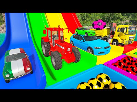 Cars vs deep water and cars vs truck rescue bus with Beamng Bus