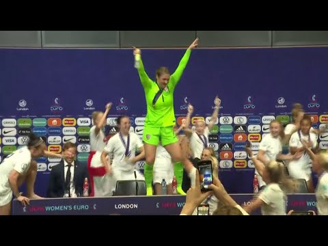 'It's coming home': England team crashes press conference to celebrate Euro victory