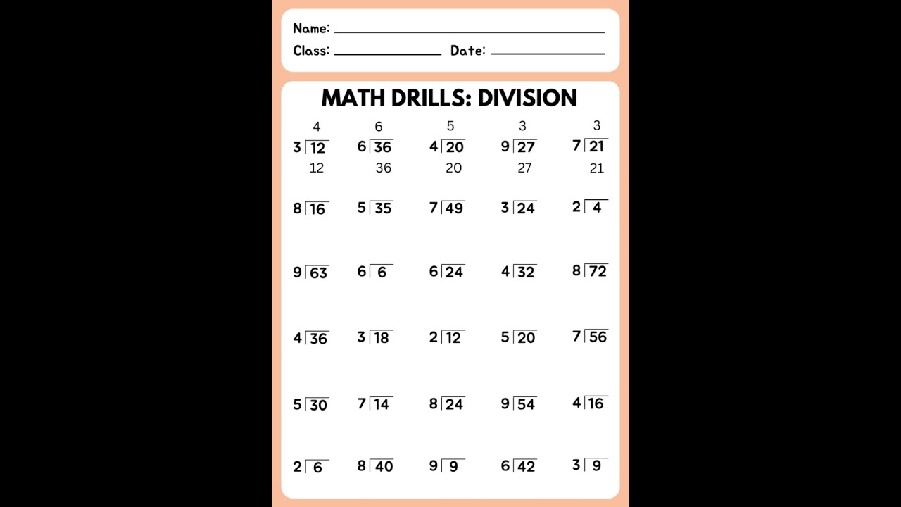 Math Drills Division Worksheet #mathematics #maths  #problem_solving #solutions #mathtricks