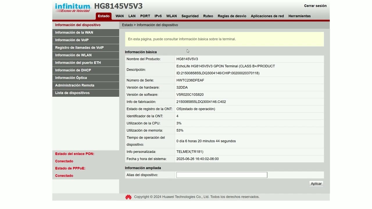 Maintain TELMEX telephone line in bridge mode - HG8145