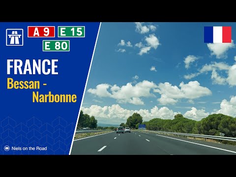 Driving in France: Autoroute A9 E15 E80 from Bessan to Narbonne