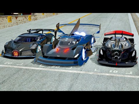 Aston Martin Black Nightmare vs Koenigsegg Godzilla Dragster vs Bugatti Black Devil - Drag Race 20KM
