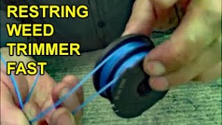 How to restring dual-sided spool lawn weed eater trimmer with double string