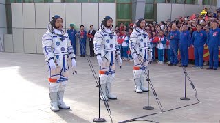 Shenzhou-18 taikonauts leave for launch site after send-off ceremony