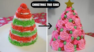 Christmas Tree Cake | Pink Christmas Cake | Easy Cake Decorating Video