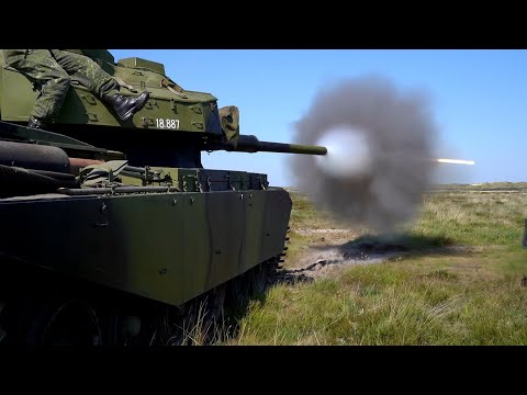 CENTURION TANK 52 TON BEAST - Engine sound and live fire in Denmark - 105 mm gun fire HE and AP