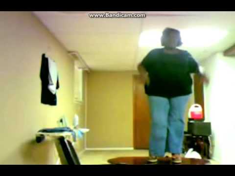 Women falls off table