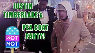 Justin Timberlake Celebrates Birthday in Beige Pea Coat and Hoody Heading To Concert