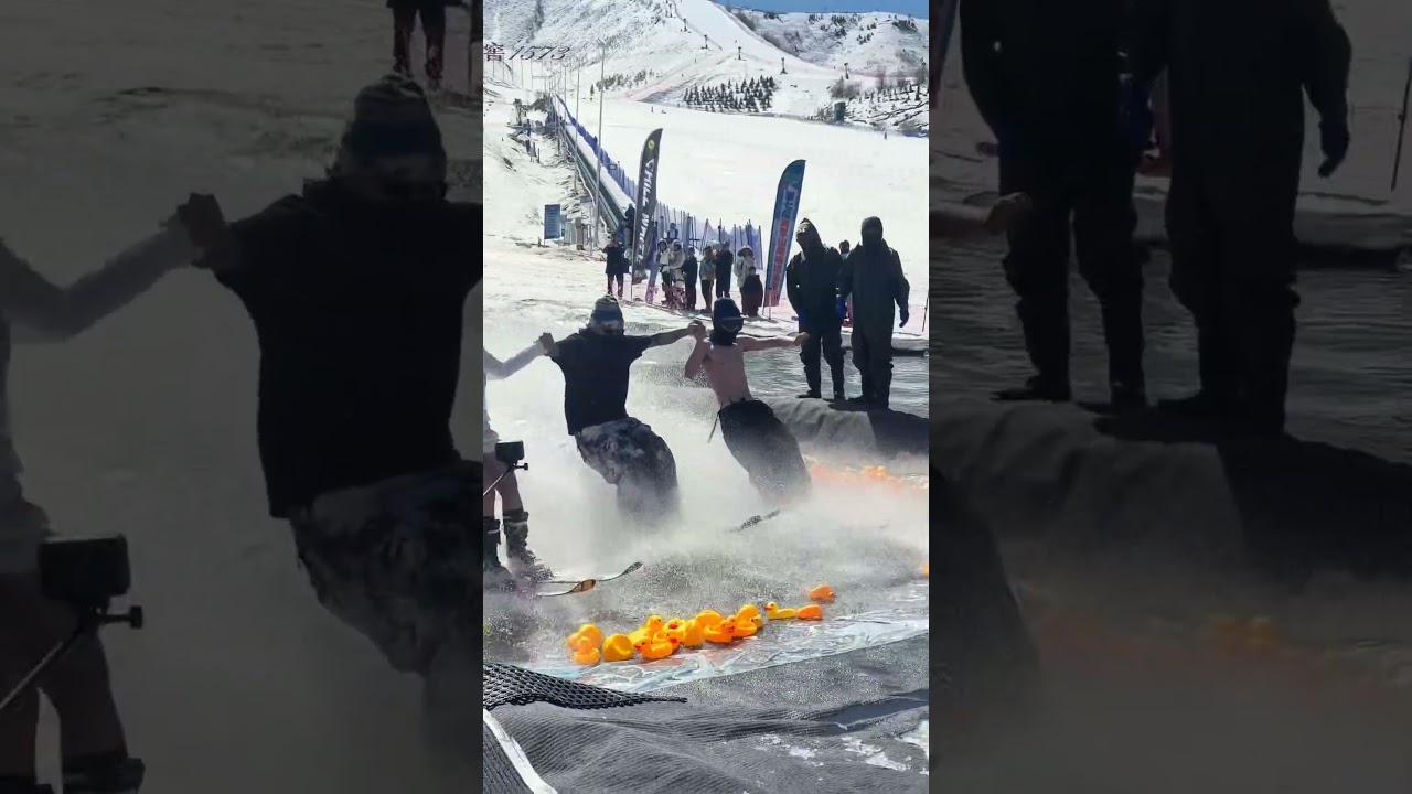 Trading powder for spray. Water-skiing on the melting slopes—the ultimate seasonal ritual.   #funny