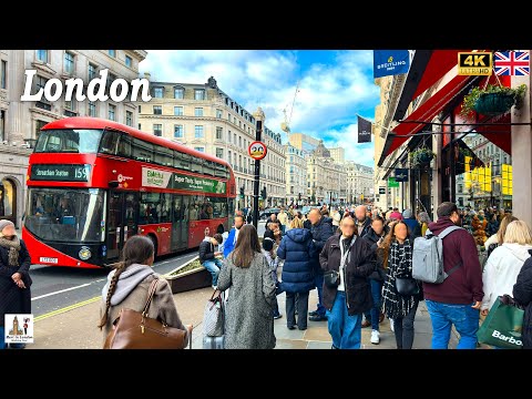 London's City Centre Walking Tour | Bustling Shopping Streets Walk Tour on Saturday [4K]