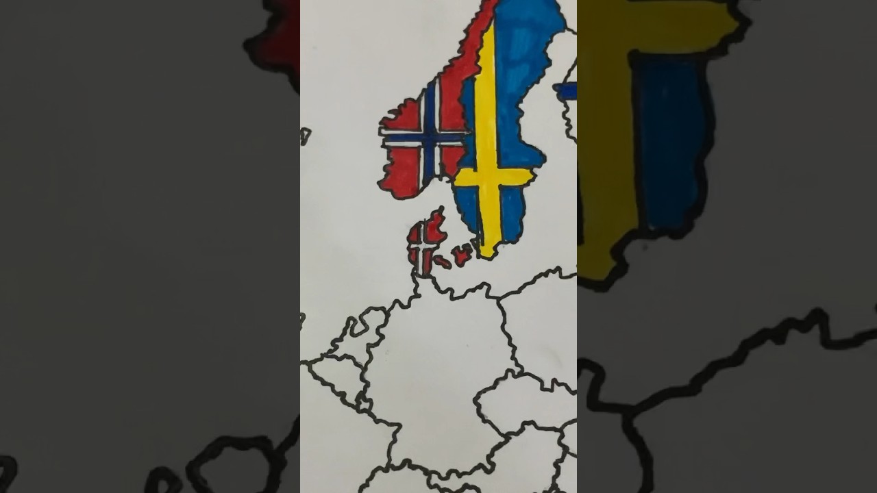Drawing Denmark 🇩🇰 in my Europe Map #shorts #flag #map #geography #denmark