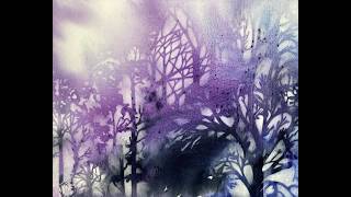 Reverse Stenciling WATERCOLOR abstract landscape - easy & relaxing painting process -