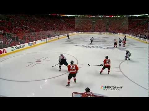 Adam Larsson goal. NJ Devils vs Philadelphia Flyers Game 2 5/1/12 NHL Hockey