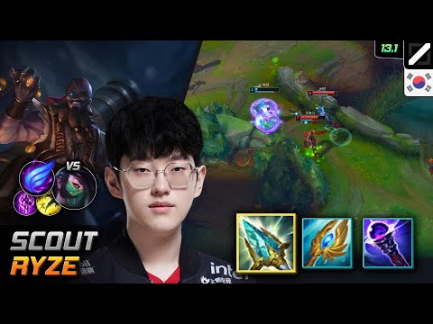 Scout Mid Ryze Build Rod of Ages Phase Rush - Scout Ryze Match Highlight - LOL KR 13.1