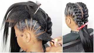 😱 Can’t stitch and feed-in braid Try this! No crochet, TWO EASY BRAIDS, Thick natural hair No heat!