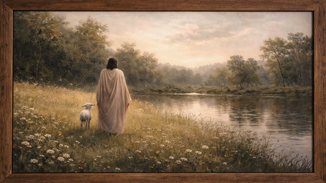 Tranquil Jesus and Lamb Christian Frame TV Art Decor Wallpaper | The Good Sheppard 4K Screensaver