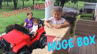 HUGE Surprise Package BOX in MAIL! Ride on Car Jeep -- Gia, Baby Sister and Baby Alive  Play!