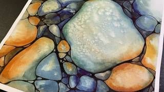 Fun & Easy Pebbles in WATERCOLOR, INK & salt texture - relaxing painting process - 420