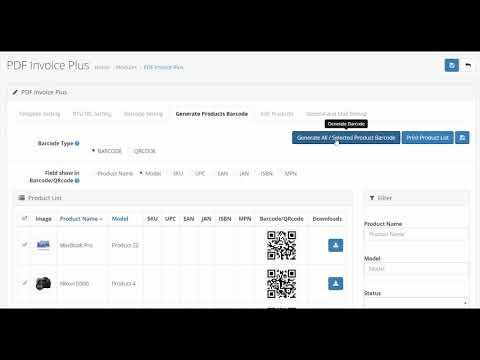 Opencart  PDF Invoice Plus, Barcode Generator , Quick Product Edit