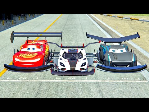 Koenigsegg One GTR vs Lightning McQueen GTR vs Jackson Storm GTR - Drag Race