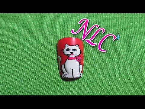 Decoración de uñas gata – Como Pintar una Gata – White Cat Nail Art -NLC