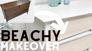 BEACHY whitewashed WOOD & PAINT dresser makeover