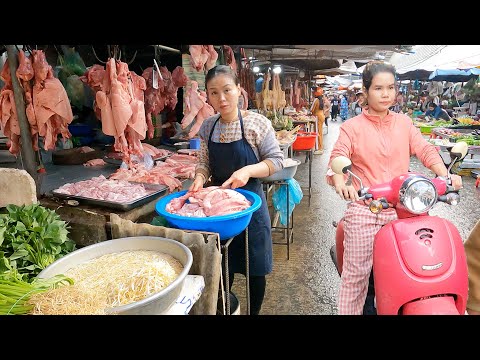 Inside a Cambodian Wet Market at Chbar Ampov in Phnom Penh | Fish, Pork and Vegetables