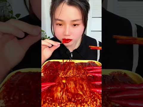 Eating Chilli With Enoki Mushroom Flavor Spicy Yummy
