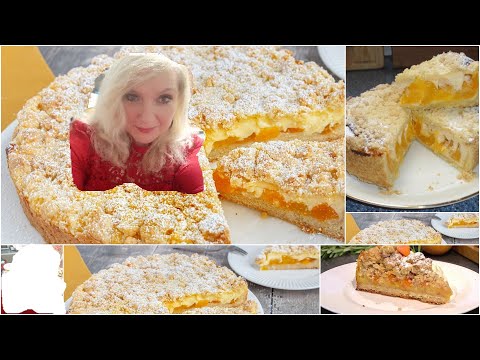 German Apricot Crumb Cake with sour Cream  &  pudding & Butter Crumble