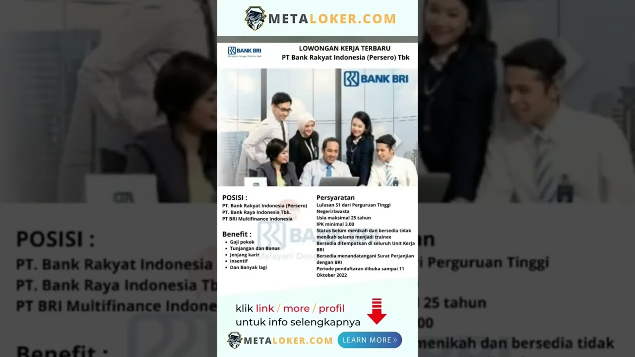 Lowongan kerja bank bri indonesia terbaru hari ini #lowongankerja #loker #metaloker #shorts