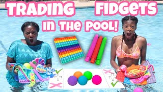 Trading Fidgets By The Pool! Fidget Toys In The Pool! Warm Vs Cool Colors!