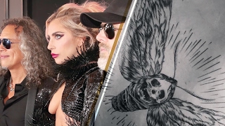 Lady Gaga Stuns 2017 Grammys Red Carpet, Nearly Naked with HUGE Metallica Tattoo!!