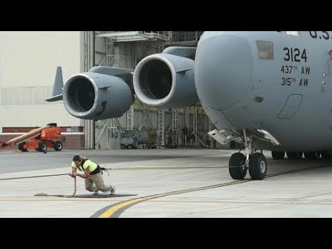 Mark Kirsch practices pulling a C-17 for the Air show