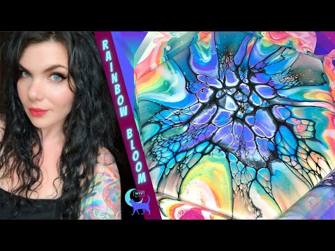 #8 Amazing RAINBOW Bloom! ~ Arteza Pearl acrylic paint / Sheleeart pouring medium / cell activator!