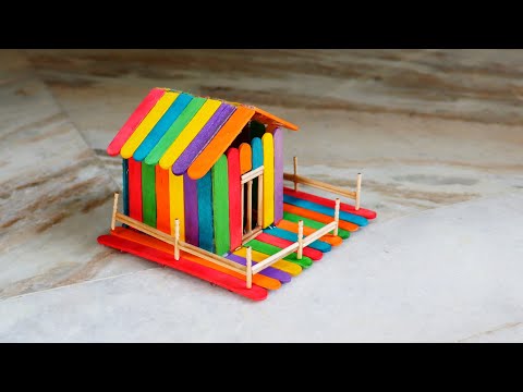 How To Make Color Full Popsicle Stick House - Mini House