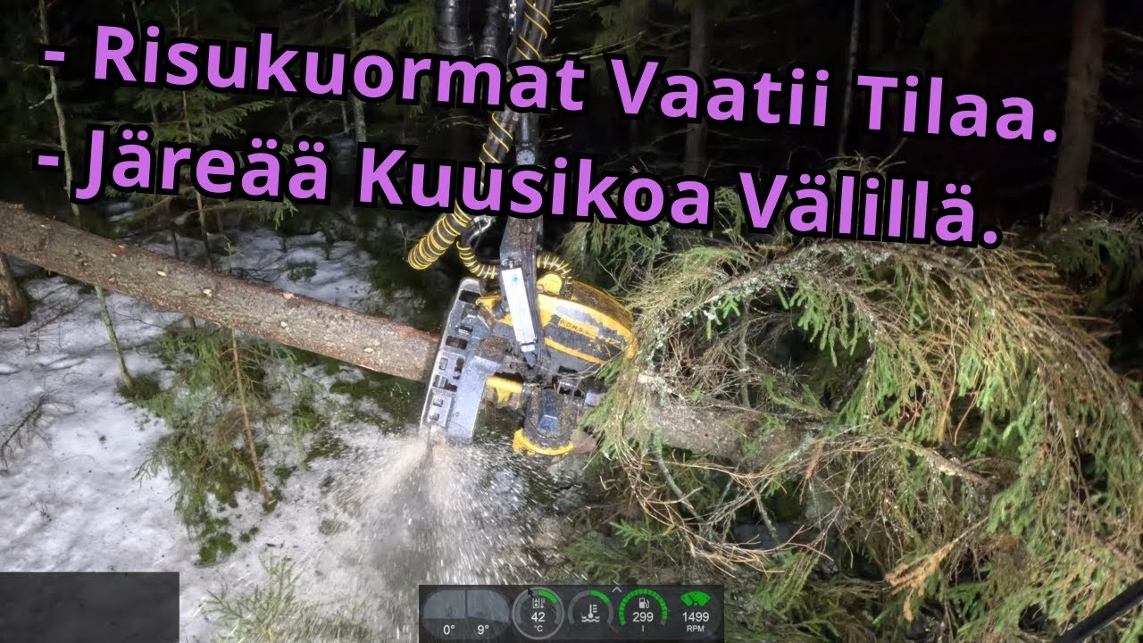 Ajouran Levennystä Hakkuutähteiden Takia ja Järeää Kuusikon Hakkuuta. Ponsse Scorpion K H7 AC FC