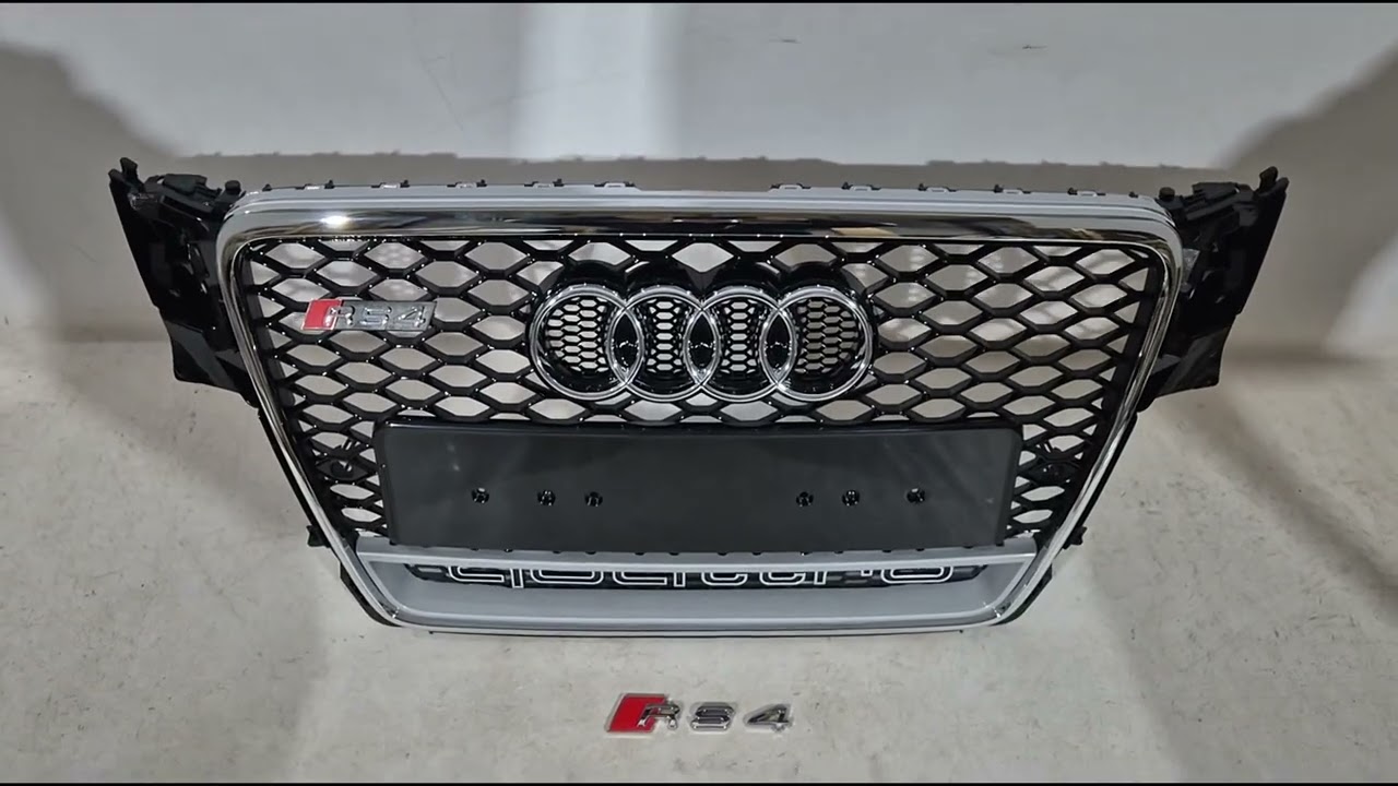 Audi A4 B8 2007-2015 рр. Передня решітка з написом Quattro RS-style (2007-2011, чорна) Video 2