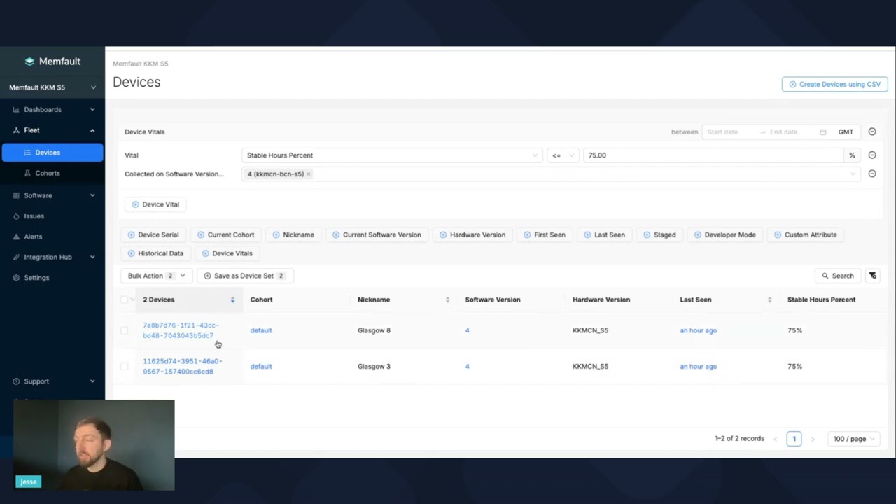 Embedded Device Observability data collected via Bluetooth Low Energy - Blecon and Memfault demo