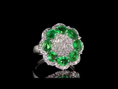 Lady's 14k White Gold 3.86ct (TW) Emerald and Diamond Floral Design Ring