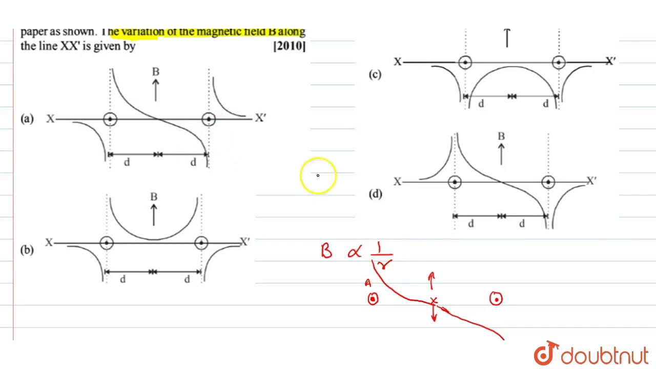 Watch video Two long parallel wires are at a distance ` 2d` apart. They carry steady equal currents Now Two long parallel wires are at a distance ` 2d` apart. They carry steady equal currents