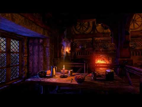 D&D Fantasy Tavern - Fireplace and Snowy Ambience - 1 hour