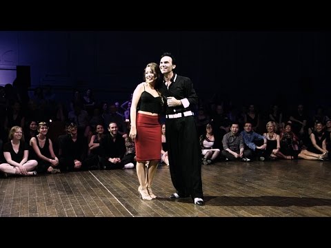  Oliver Koch  and  Noelia Hurtado Pitruzzella  are  dancing  to  the  milonga  "  La calesita se destrozo  "  by  Enrique Rodríguez  at  Brussels Tango Festival  in  2015