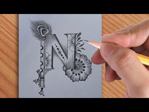 how to make a beautiful tattoo drawing of N letter tattoo design || amazing pencil drawing
