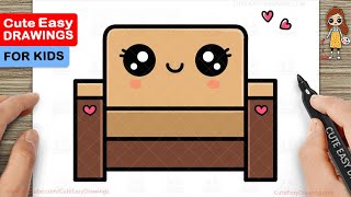 How to Draw a Cute Sofa Easy Step-By-Step Drawing and Coloring for Kids and Toddlers