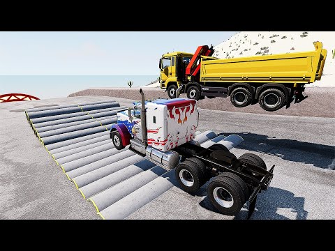 Trucks VS Downhill High Ramp Jump #3 BeamNG Drive