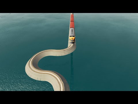 Trains vs Impossible C Shape Bridge Crossing vs Deep Water - BeamNG.Drive