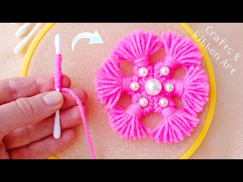 Amazing Trick with Cotton Bud - Super Easy Woolen Flower Making Ideas - DIY Woolen Flowers