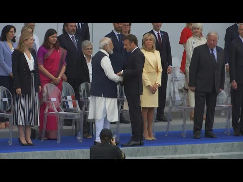 Video Thumbnail: France's Bastille Day: Emmanuel Macron greets Indian PM Narendra Modi | AFP